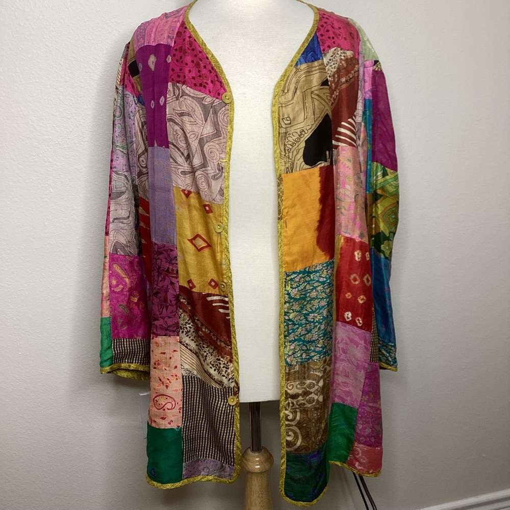 Patchwork Silk Reversible Jacket Lg - image 5